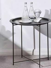 1pc Foldable Coffee Table For Bedroom, Living Room, Balcony With Metal Frame - Black - View 5