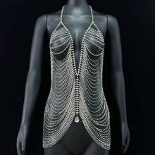 Luxury Rhinestone Tassel Body Chain, Sexy Rhinestone Chest Chain, Body Jewelry For Women - Multicolor - View 2