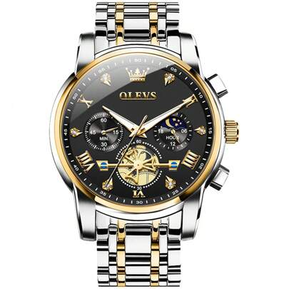 OLEVS Men's Watch Analog Quartz Movement Business Stainless Steel Waterproof Luminous Chronograph Day Date Luxury Dress Business Big Face Rome Number