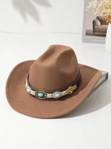 1頂中性裝飾波西米亞牛仔女帽，柔軟呢料沙灘帽，拱形吉茲帽，巴拿馬式遮陽帽，派對牛仔帽，牛仔女帽 - 多色3 - 查看 18