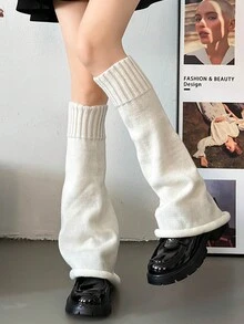 Calentadores de piernas hasta el muslo de unicolor, calentadores de piernas acampanados - Blanco - Ver 3