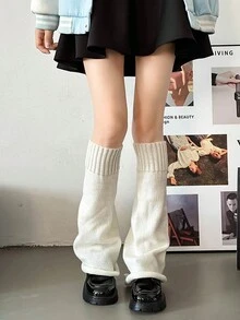 Calentadores de piernas hasta el muslo de unicolor, calentadores de piernas acampanados - Blanco - Ver 6