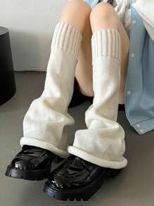 Calentadores de piernas hasta el muslo de unicolor, calentadores de piernas acampanados - Blanco - Ver 1