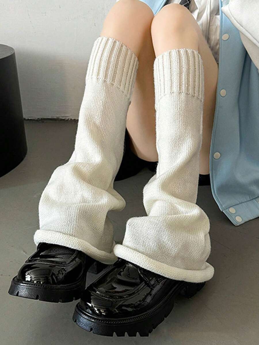Calentadores de piernas hasta el muslo de unicolor, calentadores de piernas acampanados - Blanco - Ver 1