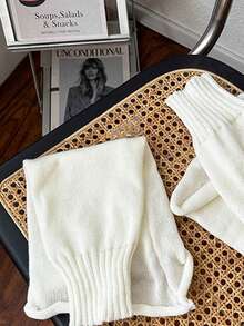 Calentadores de piernas hasta el muslo de unicolor, calentadores de piernas acampanados - Blanco - Ver 4