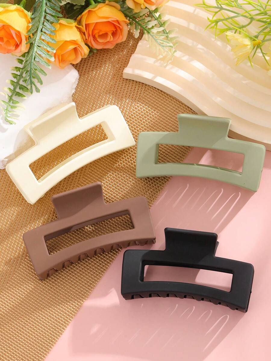 4pcs Square Design Strong Hold Hair Clips For Thick Hair, Women Fashion Hair Accessories - Jaw Hair Claw, Butterfly Hair Clip, Hair Grip,Dopamine Valentine's Day, Claw Clip Fall Winter For Vacation Outfits Woman - Multicolor - View 1