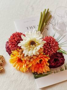 1 件/3 件人造花蒲公英牡丹雏菊仿丝绸花束婚礼新娘花束餐桌中心装饰家庭办公室、浴室农舍厨房餐桌装饰、情人节、礼物生日毕业、秋季装饰、秋季