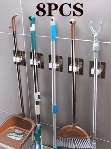 8入組/1入組免打孔拖把架，多功能微痕掛鉤，浴室掃帚掛架，廚房組織者，壁掛工具組織者，黏合式掃帚夾，適用於家居儲存，清潔工具和用品，宿舍必備物品 - 黑色 - 查看 2