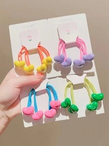 7pcs/Set Girls Candy Color High Ponytail Double-Ended Heart Minimalist Hair Ties, Gentle On Hair, Everyday Hair Accessories - Multicolor - View 3
