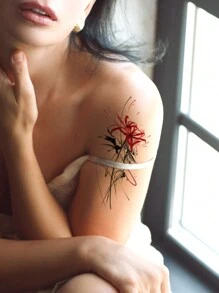 Wodoodporne, odporne na pot, zmywalne, nieodblaskowe tymczasowe naklejki z tatuażami, jeden arkusz, kwiatowy wzór na Walentynki, podstawowy styl, odpowiednie dla osób prywatnych, do codziennego użytku, utrzymują się od 3 do 5 dni. - Wielokolorowe - Zobacz 4