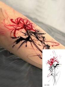 Wodoodporne, odporne na pot, zmywalne, nieodblaskowe tymczasowe naklejki z tatuażami, jeden arkusz, kwiatowy wzór na Walentynki, podstawowy styl, odpowiednie dla osób prywatnych, do codziennego użytku, utrzymują się od 3 do 5 dni. - Wielokolorowe - Zobacz 2