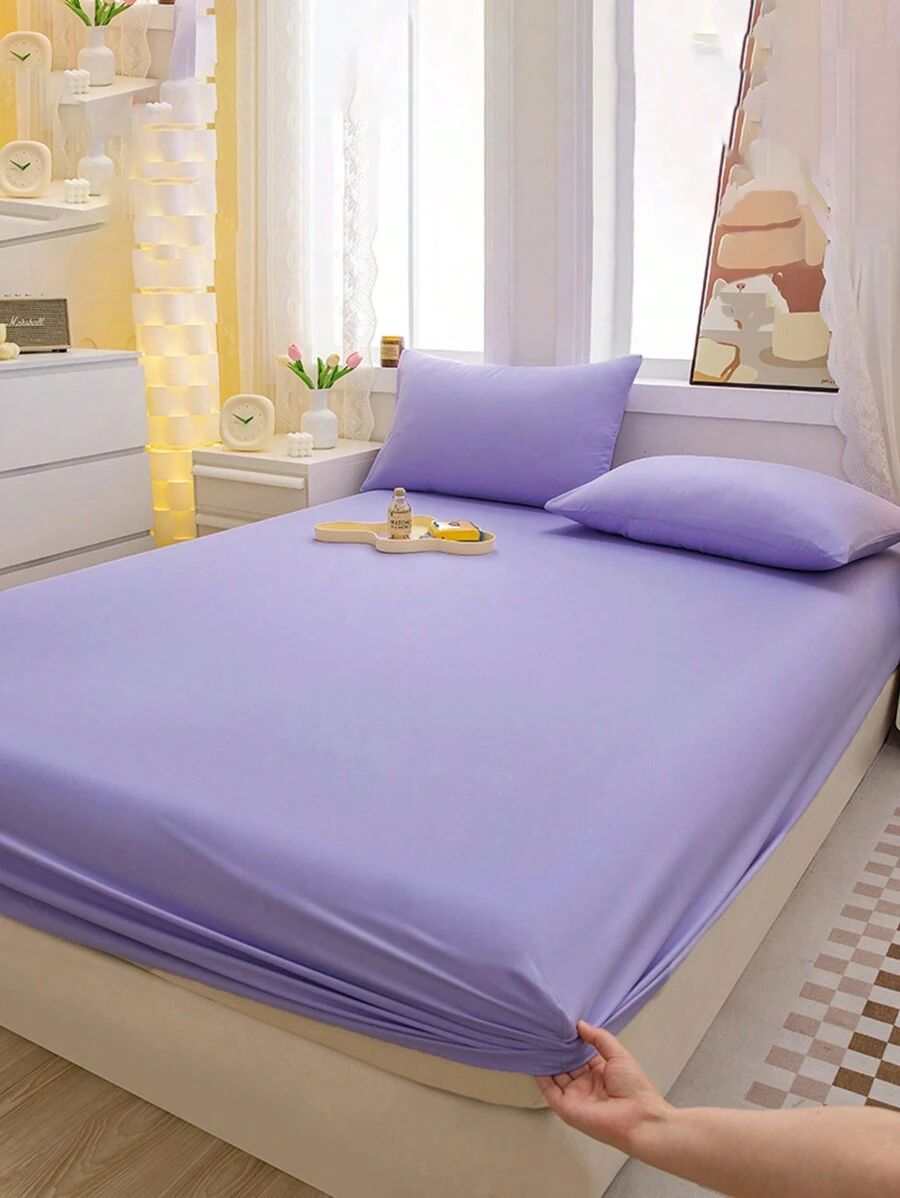 3 件套紫色纯色柔软舒适拉绒床上用品套装，适用于卧室和客房