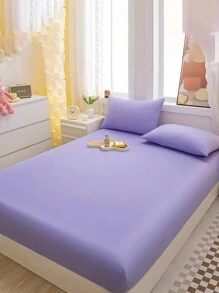 3 件套紫色纯色柔软舒适拉绒床上用品套装，适用于卧室和客房