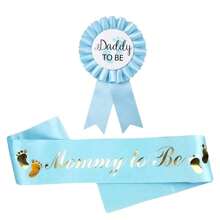 Bộ huy hiệu màu hồng thanh lịch dành cho bố và mẹ, hoàn hảo cho tiệc cưới, kỷ niệm, sinh nhật và tiệc mùa hè, quà tặng trang trí gia đình cho tiệc chào đón em bé - bố xanh - Xem 1