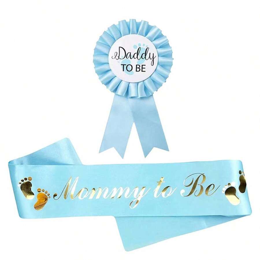 Bộ huy hiệu màu hồng thanh lịch dành cho bố và mẹ, hoàn hảo cho tiệc cưới, kỷ niệm, sinh nhật và tiệc mùa hè, quà tặng trang trí gia đình cho tiệc chào đón em bé - bố xanh - Xem 1