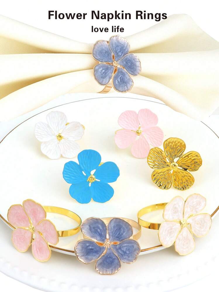 ナプキンリング146個セット、金属製の花柄ナプキンリングバックル
