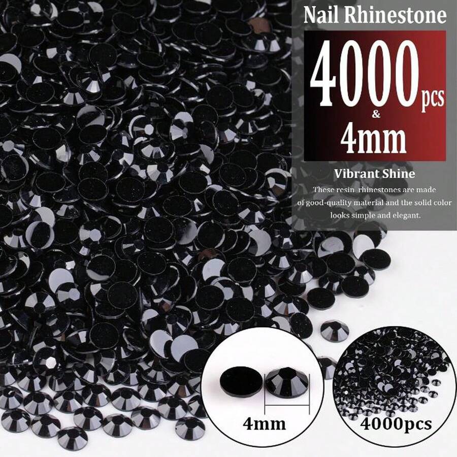 4000 piezas 4mm abalorios de resina al por mayor, abalorios redondos planos de cristal de jalea transparente AB para uñas y manualidades decoración uñas - Negro - Ver 1