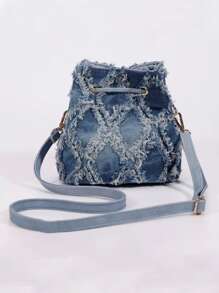 Women Drawstring Bag Mini Sling Bag Bucket Bag Diamond Shape Daily Outdoor Bag