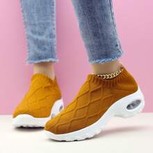 Women's Brown Diamond Shaped Loafers, Slip-On Knit Sports & Casual Sock Shoes, Lightweight Breathable Dance Shoes