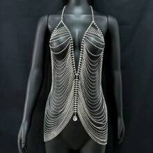 Luxury Rhinestone Tassel Body Chain, Sexy Rhinestone Chest Chain, Body Jewelry For Women - Multicolor - View 9