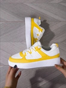 女性新款多用途、舒適、透氣、防滑的跑步鞋、運動鞋、休閒鞋 - 白黃 - 查看 2