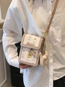 迷你复古印花手机包，休闲单肩/斜挎包 - 白色 - 查看 3