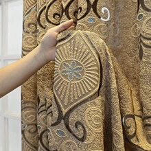 Cortina transparente grossa em estilo vintage europeu, cor café, com design vazado, ideal para sala de estar, quarto, escritório, varanda, proteção solar e privacidade. (1 peça)