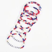 1set American Flag Soft Ceramic Beaded Bracelet, Red White And Blue Patriotic Independence Day Multilayers Wristband - Star - View 6