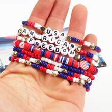 1set American Flag Soft Ceramic Beaded Bracelet, Red White And Blue Patriotic Independence Day Multilayers Wristband - Star - View 4
