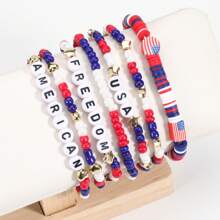 1set American Flag Soft Ceramic Beaded Bracelet, Red White And Blue Patriotic Independence Day Multilayers Wristband - Star - View 5