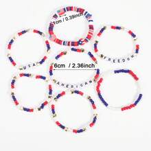 1set American Flag Soft Ceramic Beaded Bracelet, Red White And Blue Patriotic Independence Day Multilayers Wristband - Star - View 2