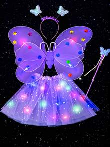 1Set Glowing Fairy Wings, Angel Magic Wands, Fairy Hair Clip,Children's Performance Props, Sparkling  Skirt, Suitable For Children's Festivals, Party Gifts
