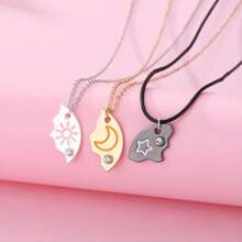 1 conjunto de Colar Pingente Sol, Lua e Estrela, Conjunto incomum dos melhores amigos da amizade da equipe de colar redondo de liga de amigos - Conjunto de sol, lua e estrelas - Visão 3