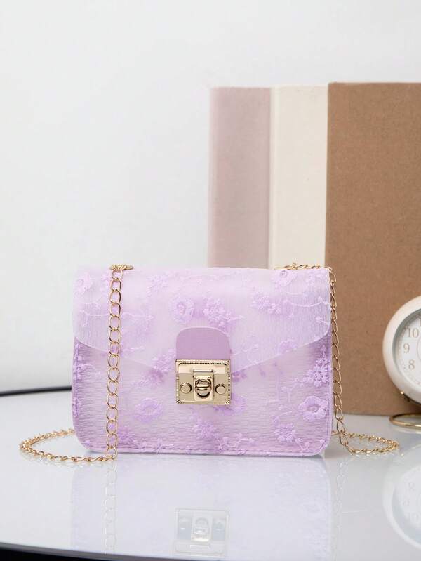 Fashion Small Square Floral Chain Bag With Lock Buckle For Shoulder Or Crossbody Wear