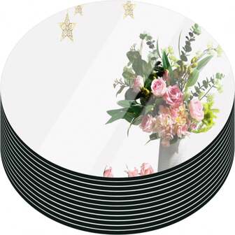 1/5/15pcs Round Mirror Candle Plate Set, 8 Inch Round Mirror Trays, Circle Glass Mirror Tiles For Table Centerpieces, Wedding Party Decorations, Wall Decor, Crafts