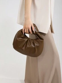 Fashionable Simple Ruched Cloud Handbag, Versatile Shoulder/Underarm Bag, New Design - Coffee Brown - View 4