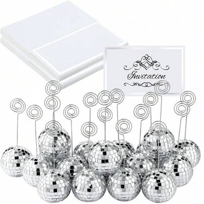 Disco Ball Place Card Holder Table Number Holders Disco Silver Picture Holders Photo Stand Swirl Wire Place Name Card Clips Picture Holder Stand For Christmas Wedding Party