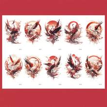 Pegatinas de tatuajes de clavícula de grulla de estilo chino colorido, 10 piezas/paquete, 10 estilos diferentes, realistas y sexy, colores delicados, adecuados para diversas ocasiones - Multicolor - Ver 12