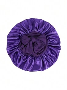 1 chiếc mũ tắm bằng satin có nơ thắt, co giãn, nhẹ, màu trơn, dành cho phụ nữ và bé gái, màu đen, quà tặng ngày Valentine. - Màu tím - Xem 4