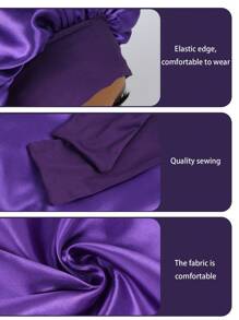 1 chiếc mũ tắm bằng satin có nơ thắt, co giãn, nhẹ, màu trơn, dành cho phụ nữ và bé gái, màu đen, quà tặng ngày Valentine. - Màu tím - Xem 7