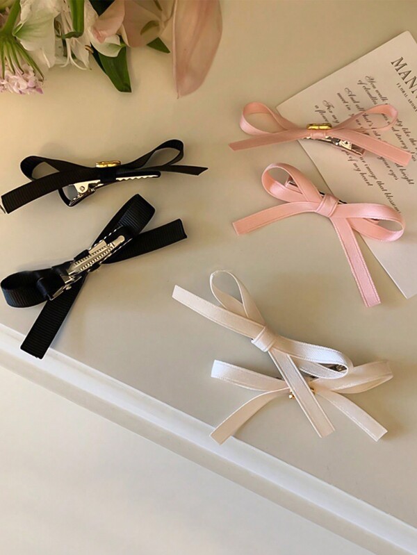 6pcs Simple Ribbon Bow Hair Clips For Girls, Ballet Style Hair Barrettes