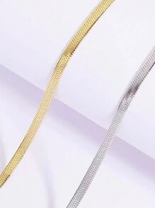 Aomogo 1pc Stainless Steel Blade Chain Necklace, Unisex Fashionable Hip Hop Style Flat Snake Bone Jewelry - necklace - View 3