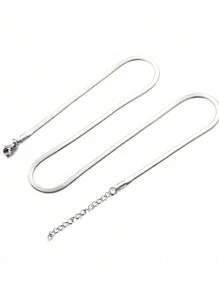 Aomogo 1pc Stainless Steel Blade Chain Necklace, Unisex Fashionable Hip Hop Style Flat Snake Bone Jewelry - necklace - View 5