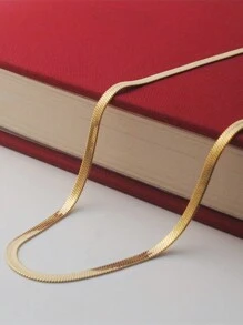 Aomogo 1pc Stainless Steel Blade Chain Necklace, Unisex Fashionable Hip Hop Style Flat Snake Bone Jewelry - necklace - View 2