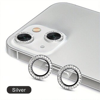 Silbrig glänzender Kameraobjektiv-Schutz kompatibel mit iPhone 15 14 13 12 11 Pro Max Plus, Geschenk zum Geburtstag, für Familie und Freunde, funkelnder Kristall, Objektivschutz, Handyzubehör, wasserdicht, stoßfest, sturzsicher, kratzfest, fingerabdruckfest, Vollabdeckung