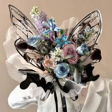 Paquete de 20 piezas de papel de regalo para ramo de flores y mariposas, material OPP creativo para bricolaje floral, innovador diseño de ala de mariposa transparente e impermeable - Negro - Ver 4
