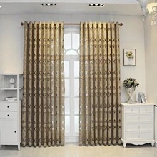 Cortina transparente grossa em estilo vintage europeu, cor café, com design vazado, ideal para sala de estar, quarto, escritório, varanda, proteção solar e privacidade. (1 peça)