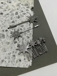 Street 2/3 Bộ Phụ Nữ Thanh Lịch Lấp Lánh Y2K Kim Cương Giả Ngôi Sao Kẹp Tóc, Phụ Kiện Tóc Tông Màu Bạc Thích Hợp Để Đeo Hàng Ngày & Làm Quà Tặng - Bạc - Xem 12