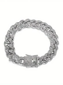 kuuioe 1pc Fashionable Rhinestone Inlaid Chain Anklet For Women, Summer Beach Punk Style Foot Jewelry - Silver - View 10