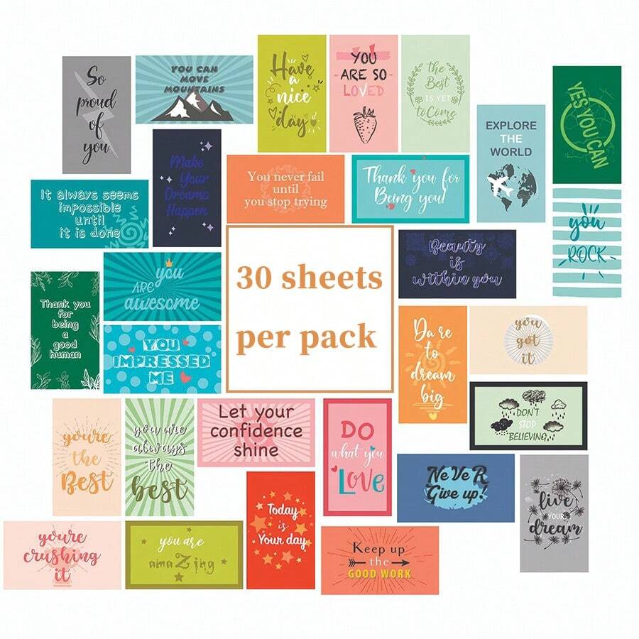 (Bright Version) Set Of 30 Motivational Cards In English, Encouraging Self-Motivation And Stress Relief For Employees And Students - Bright - View 1